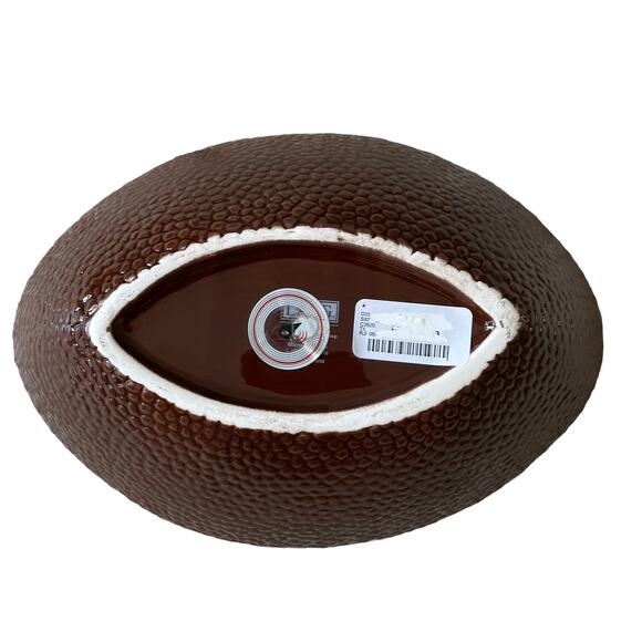 LANG Hand Painted Ceramic FOOTBALL Shaped Serving Bowl Brown White Decor NEW - Picture 4 of 14